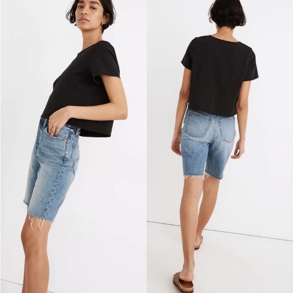 MADEWELL High Rise Long Denim Bermuda Shorts NWT Vacation